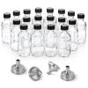 18 Pack, 2 oz Small Clear Glass Bottles w/ Lid & 4 Stainless Steel Funnels - 60ml Boston Sample Bottles - Mini Travel Essential or Decorative Bottles for Potion, Juice, Wellness, Ginger Shots, Whiskey view 1