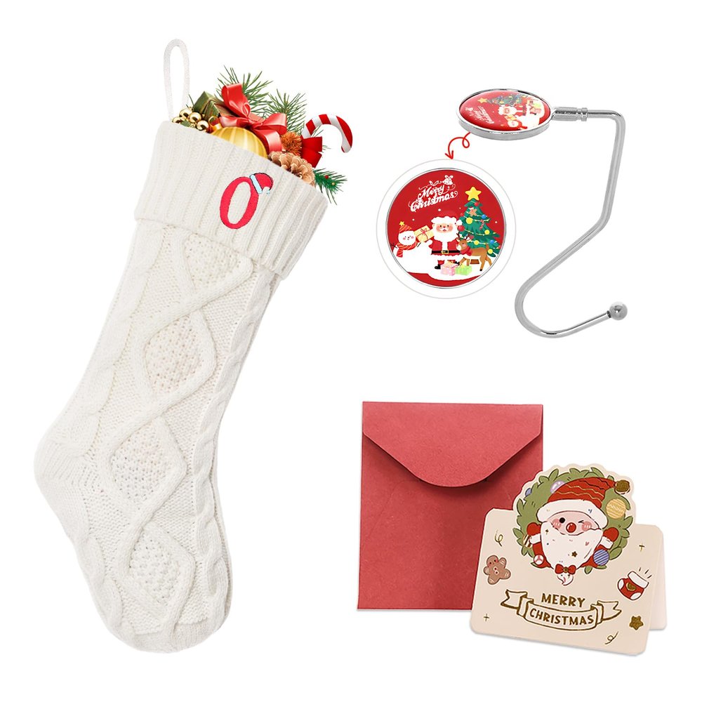 Ulico Christmas Stockings with Initials, 18 Large Embroidered Monogram Knit Christmas Stocking,Xmas Stocking for Kids, Holiday and Family Stocking for Fireplace or Party Decoration White Letter O