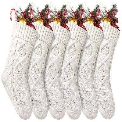 Fesciory Christmas Stockings, 6 Pack 14" Large Knit Stocking & Decor for Family Holiday Xmas Party Gift, Ivory White