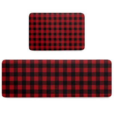 Libaoge Kitchen Mat Rug Set of 2 Rustic Red and Black Buffalo Plaid Runner Rug Anti-Fatigue Comfort Memory Foam Standing Mat Non-Slip Floor Door Mat for Bathroom Bedroom 18x30in+18x60in
