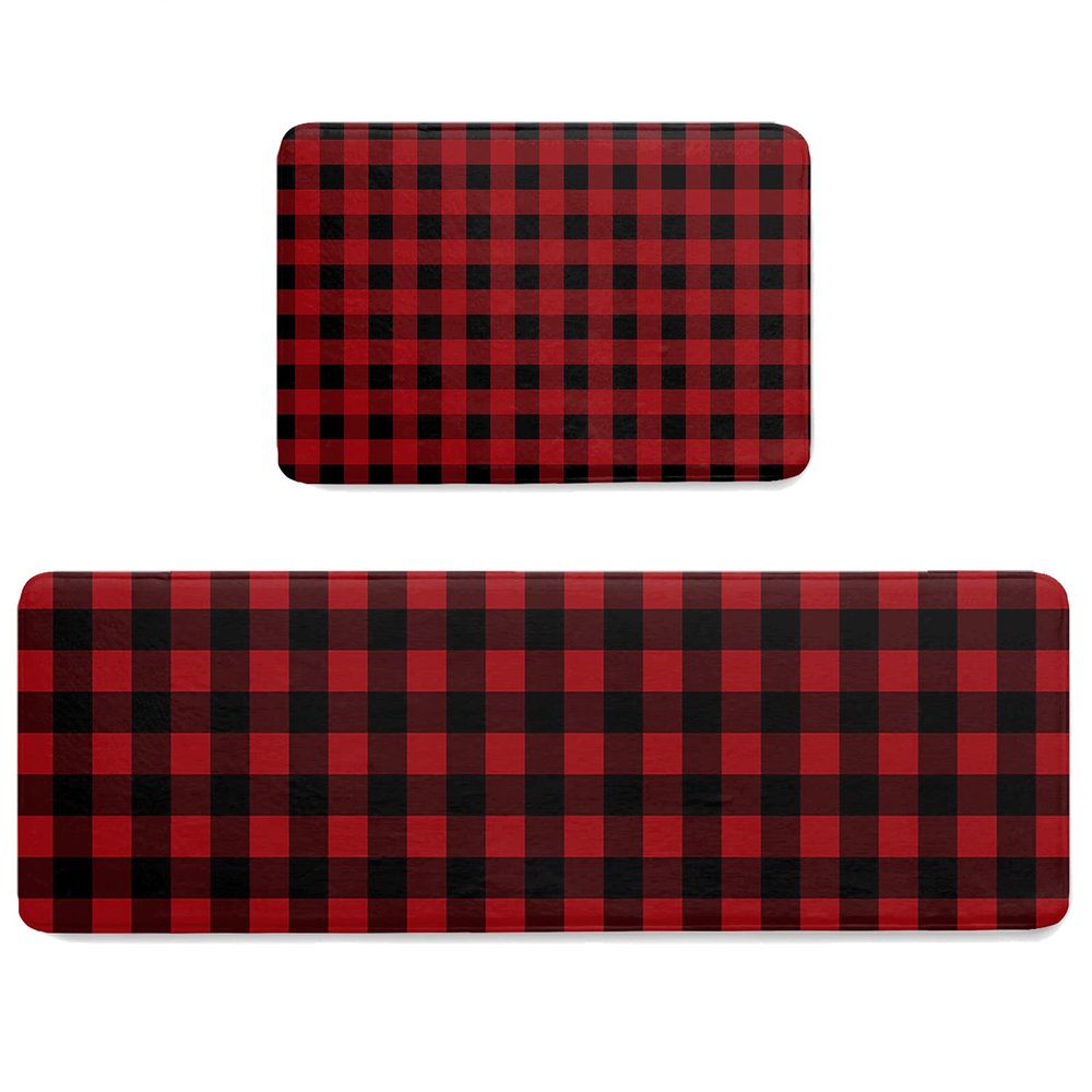 Libaoge Kitchen Mat Rug Set of 2 Rustic Red and Black Buffalo Plaid Runner Rug Anti-Fatigue Comfort Memory Foam Standing Mat Non-Slip Floor Door Mat for Bathroom Bedroom 18x30in+18x60in