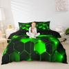 Feelyou Honeycomb Duvet Cover Kids Toddler Full, Beehive Geometric Bedding Set Honeycomb with Green Yellow Neon Lights Comforter Cover Hexagonal Bedspread Cover Lightweight Quilt Cover (No Comforter) view 1