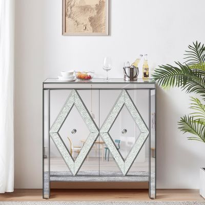 SZLIZCCC Storage Cabinet, Modern Cabinet with Mirror Decoration, for Living Room, Dining Room, Kitchen, Entrance Way (Silver)