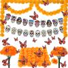 66pcs Day of The Dead Decorations Set - 2 Marigold Garland, 50 Artificial Marigold Flowers with Stems & 12 Monarch Butterfly Decoration for Dia De Los Muertos Indian Diwali Altar Decor view 1