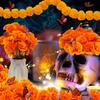 66pcs Day of The Dead Decorations Set - 2 Marigold Garland, 50 Artificial Marigold Flowers with Stems & 12 Monarch Butterfly Decoration for Dia De Los Muertos Indian Diwali Altar Decor view 3