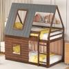 Hlcodca Wooden Twin Size House Bunk Bed with Roof, Ladder and 2 Windows,for Kids Girls Boys Teens Adults Bedroom Use (Brown@Roof, Twin) view 1