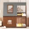 Hlcodca Wooden Twin Size House Bunk Bed with Roof, Ladder and 2 Windows,for Kids Girls Boys Teens Adults Bedroom Use (Brown@Roof, Twin) view 3