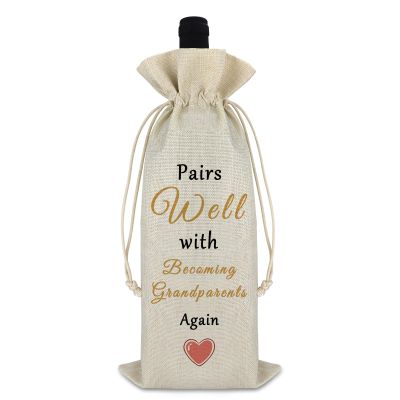 Pregnancy Announcement Gift for Being Grandparents Again Baby Reveal Gift New Baby Gift Baby Announcement Drawstring Wine Bag Gift for Family Baby Shower Party Decors Reusable Wine Wrap Bag