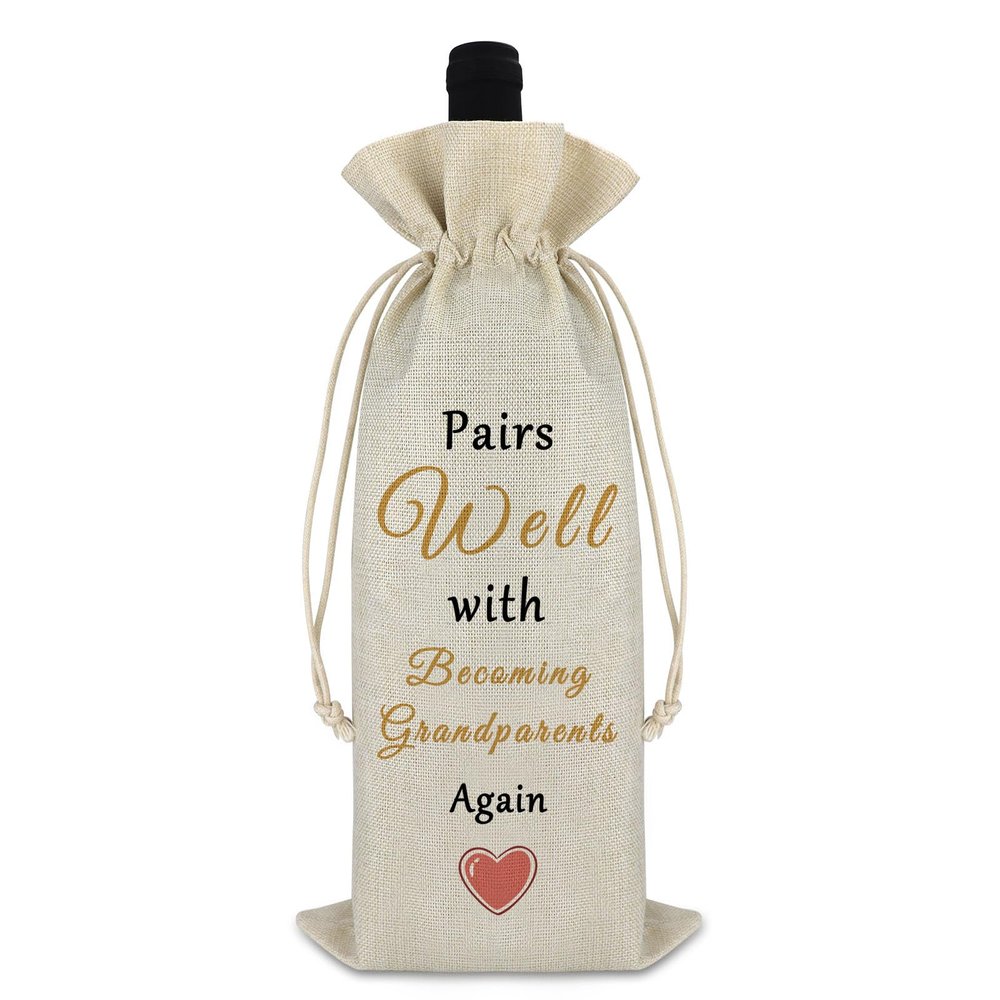 Pregnancy Announcement Gift for Being Grandparents Again Baby Reveal Gift New Baby Gift Baby Announcement Drawstring Wine Bag Gift for Family Baby Shower Party Decors Reusable Wine Wrap Bag