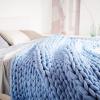 ISZI Chunky Knit Blanket Throw Soft Chunky Wool Yarn Big Knitted Throw Blanket 100% Hand Knit Warm & Cozy Blanket Couch Bed Home Decor Soft Breathable Fleece Throw,Blue,120x150cm(47x60inch) view 1