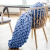 ISZI Chunky Knit Blanket Throw Soft Chunky Wool Yarn Big Knitted Throw Blanket 100% Hand Knit Warm & Cozy Blanket Couch Bed Home Decor Soft Breathable Fleece Throw,Blue,120x150cm(47x60inch) view 3