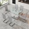 NYEESS Glass Dining Table Set of 6, 63'' Dinner Room Glass Table Set for 6, Modern Kitchen Dinner Table Set with 6 Upholstered Faux Leather Dining Chairs, White Table+light Grey Chairs view 2