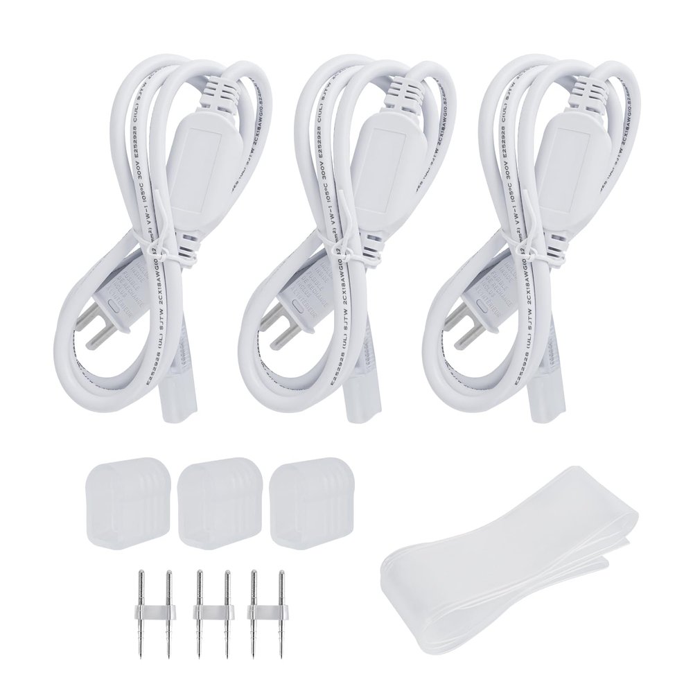 Shine Decor Bundle Products of Power Cord Pack with 6300K White 98.4ft LED Neon Rope Lights Kit