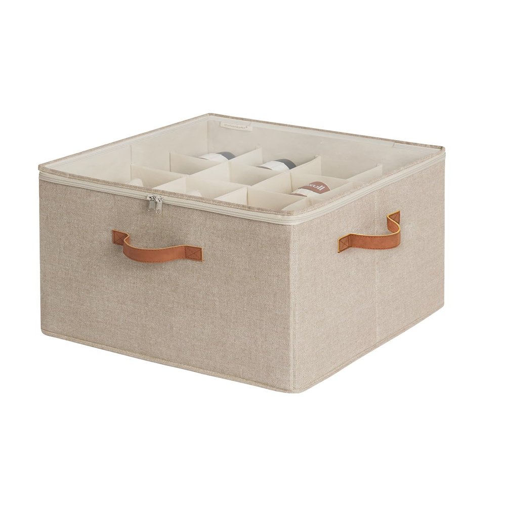 StorageWorks Shoe Organizer for Closet, Fits up to 16 Pairs, Shoe Cubby Storage Containers with Adjustable Dividers and Clear Cover, Taupe