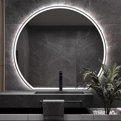 Semi-circular Wall Mirror Frameless Bathroom Mirror With LED Light, Asymmetrical Makeup Mirror, Decorative Mirror, 3-color Dimmable, Single Touch Button, Safety Explosion-proof, Waterproof Light Strip