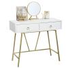 BOBONI Simple Steel and Wood Office Desk Furniture, Makeup Desk, Computer Desk with 2 Drawers, White and Gold Tables view 1