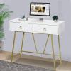BOBONI Simple Steel and Wood Office Desk Furniture, Makeup Desk, Computer Desk with 2 Drawers, White and Gold Tables view 2