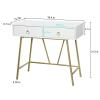 BOBONI Simple Steel and Wood Office Desk Furniture, Makeup Desk, Computer Desk with 2 Drawers, White and Gold Tables view 3