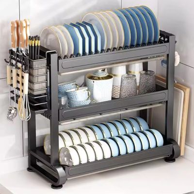 Drying Rack For Kitchen Counter, Dish Drying Rack Large Capacity Dish Drainer Space-Saving Dish Drainers Kitchen Counter Organizer Storage (Color : Black, Size : 53x27x51.5cm)