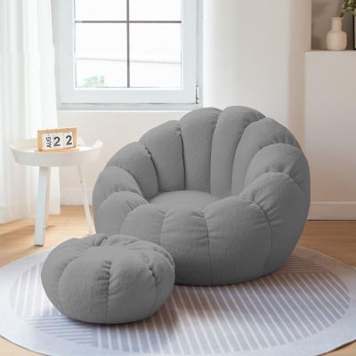 DESHVA Stuffed Animal Storage Bean Bag Chair Cover(it was only a Cover, not a Full Bean Bag) for Adults.Pets Dogs/Cats Lazy Beds for Organizing Children Plush Toys or Memory Foam,Grey