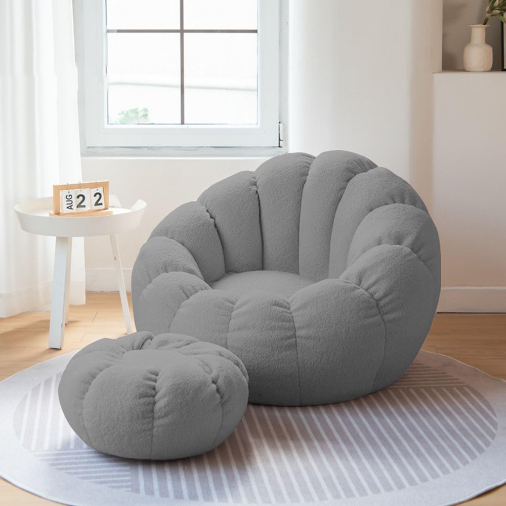 DESHVA Stuffed Animal Storage Bean Bag Chair Cover(it was only a Cover, not a Full Bean Bag) for Adults.Pets Dogs/Cats Lazy Beds for Organizing Children Plush Toys or Memory Foam,Grey