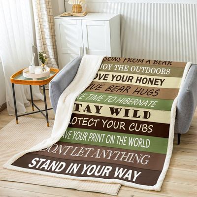 Homewish Kids Bear Throw Blanket,Wild Animals Rustic Farmhouse Camper Bed Blanket for Girls Boys Adults,Vintage Wooden Door Cabin Fleece Blanket,Brown Retro Fuzzy Blanket,Twin Size (60 x 80 Inches)
