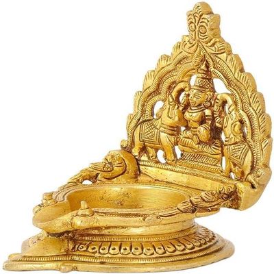 Gangesindia Brass Ashta-Lakshmi Oil Lamp Diya for Wealth & Prosperity