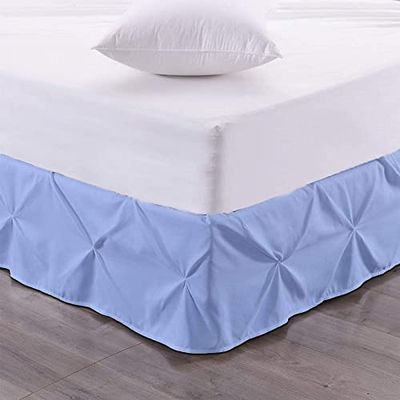 Royalbeddingking Light Blue Pinch Pleat Bed Skirt Twin Size 14 Inch Drop Three Sided Coverage with 850 Thread Count Egyptian Cotton Pintuk Bed Skirt