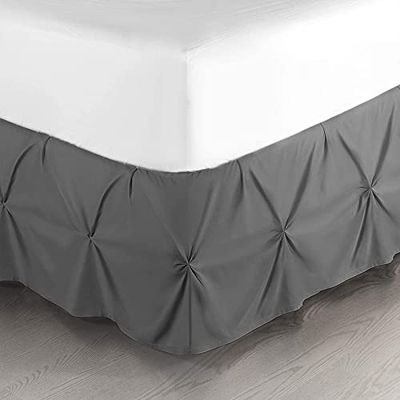 Royalbeddingking Grey Pinch Pleat Bed Skirt Queen Size 25 Inch Drop Three Sided Coverage with 850 Thread Count Egyptian Cotton Pintuk Bed Skirt