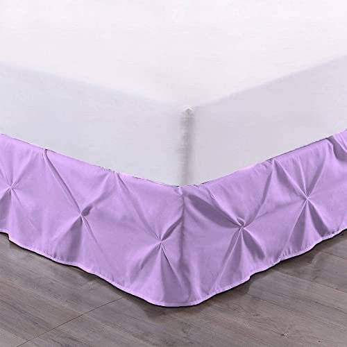 Royalbeddingking Lilac Pinch Pleat Bed Skirt Full XL Size 28 Inch Drop Three Sided Coverage with 850 Thread Count Egyptian Cotton Pintuk Bed Skirt