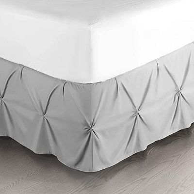 Royalbeddingking Silver Pinch Pleat Bed Skirt Calking Size 12 Inch Drop Three Sided Coverage with 850 Thread Count Egyptian Cotton Pintuk Bed Skirt