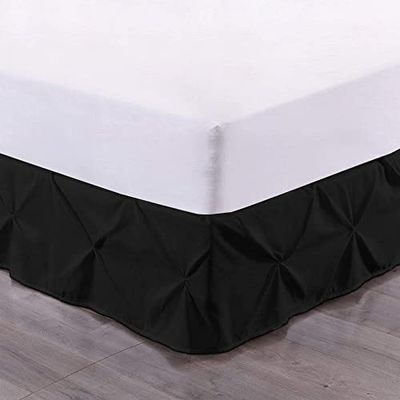 Royalbeddingking Black Pinch Pleat Bed Skirt Twin XL Size 15 Inch Drop Three Sided Coverage with 850 Thread Count Egyptian Cotton Pintuk Bed Skirt