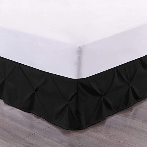 Royalbeddingking Black Pinch Pleat Bed Skirt Twin XL Size 15 Inch Drop Three Sided Coverage with 850 Thread Count Egyptian Cotton Pintuk Bed Skirt