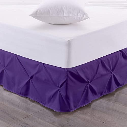 Royalbeddingking Purple Pinch Pleat Bed Skirt Full Size 32 Inch Drop Three Sided Coverage with 850 Thread Count Egyptian Cotton Pintuk Bed Skirt