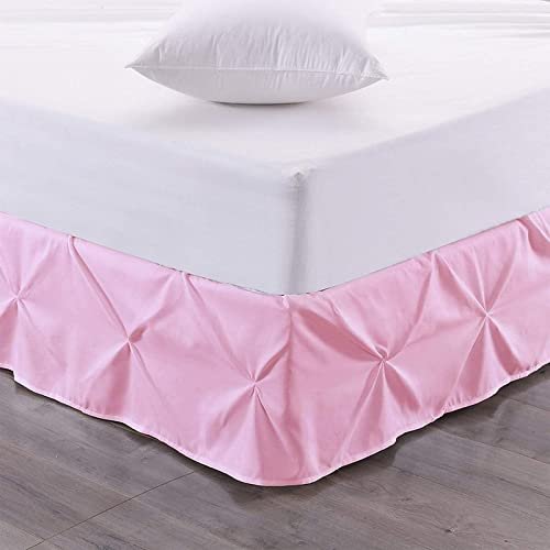 Royalbeddingking Pink Pinch Pleat Bed Skirt Twin XL Size 26 Inch Drop Three Sided Coverage with 850 Thread Count Egyptian Cotton Pintuk Bed Skirt