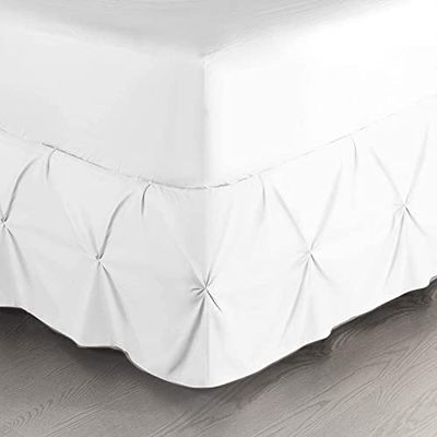 Royalbeddingking White Pinch Pleat Bed Skirt Twin Size 22 Inch Drop Three Sided Coverage with 850 Thread Count Egyptian Cotton Pintuk Bed Skirt