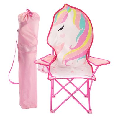 Heritage Unicorn Themed Figural Folding Camp Chair,Lightweight Portable Chair with Carry Bag & Cup Holder,Kids Outdoor/Indoor Seating,14"x14"x26"
