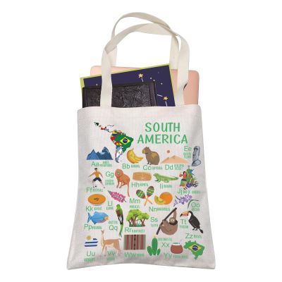 LEVLO South America Geography Travel Lover Tote Bag South America Teacher Alphabet Shopping Shoulder Bag Gift(South America)