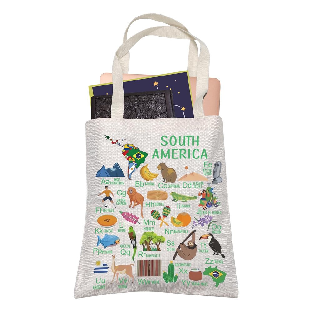 LEVLO South America Geography Travel Lover Tote Bag South America Teacher Alphabet Shopping Shoulder Bag Gift(South America)