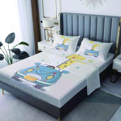 Giraffe Sheets California King Size, Cartoon Kids Bed Sheets, Patterned Bedding Sheets & Pillowcases 4 Piece Set - Soft Microfiber Deep Pocket Fitted Sheet & Flat Sheet & 2 Pillow Cases L3-&-280