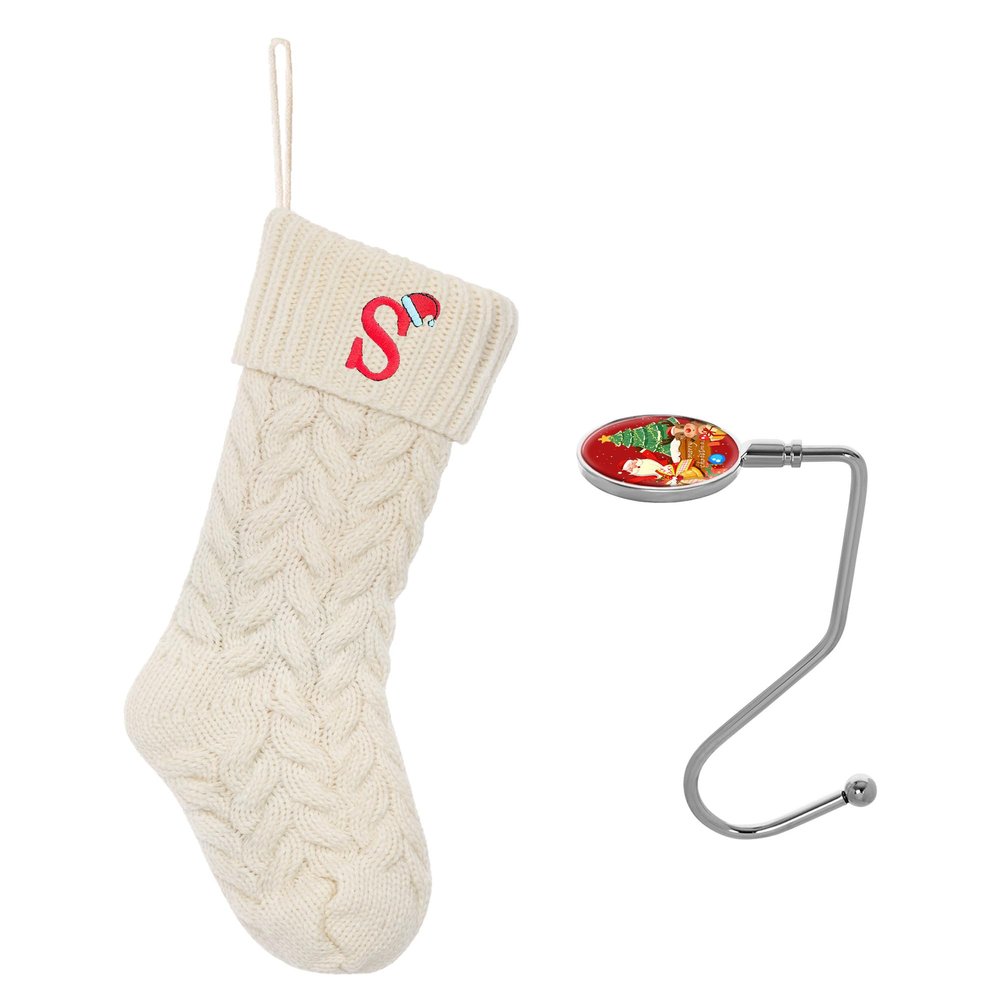 ZGCYSMHT Christmas Stockings Personalized Custom Initials 18 Inches Knitted Christmas Stockings with Letter Fireplace Hanging Monogram Xmas Stockings for Kids,Family Holiday Party DecorationWhite S