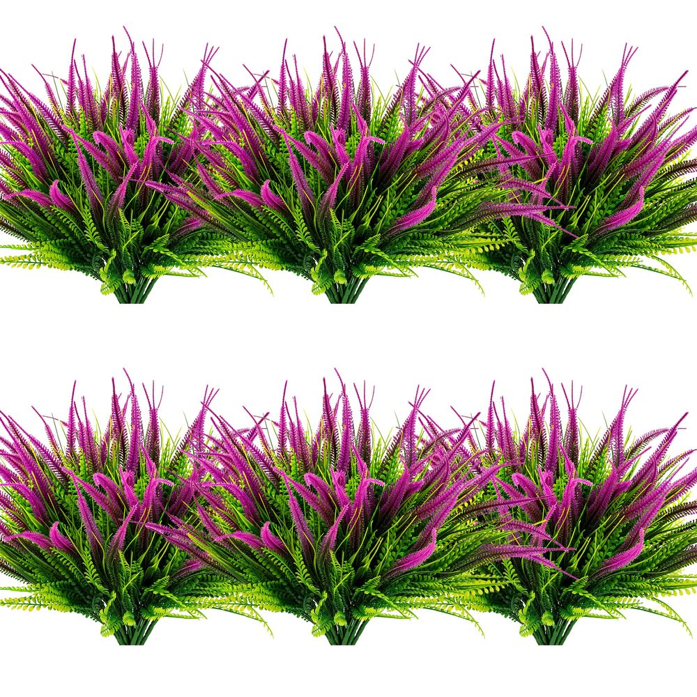 AUMVEYI 12 Bundles Outdoor Artificial Plants Flowers UV Resistant Fake Grass Plants Tropical Faux Bushes Shrubs for Home Front Porch Outside Planter Garden Landscape Dcor