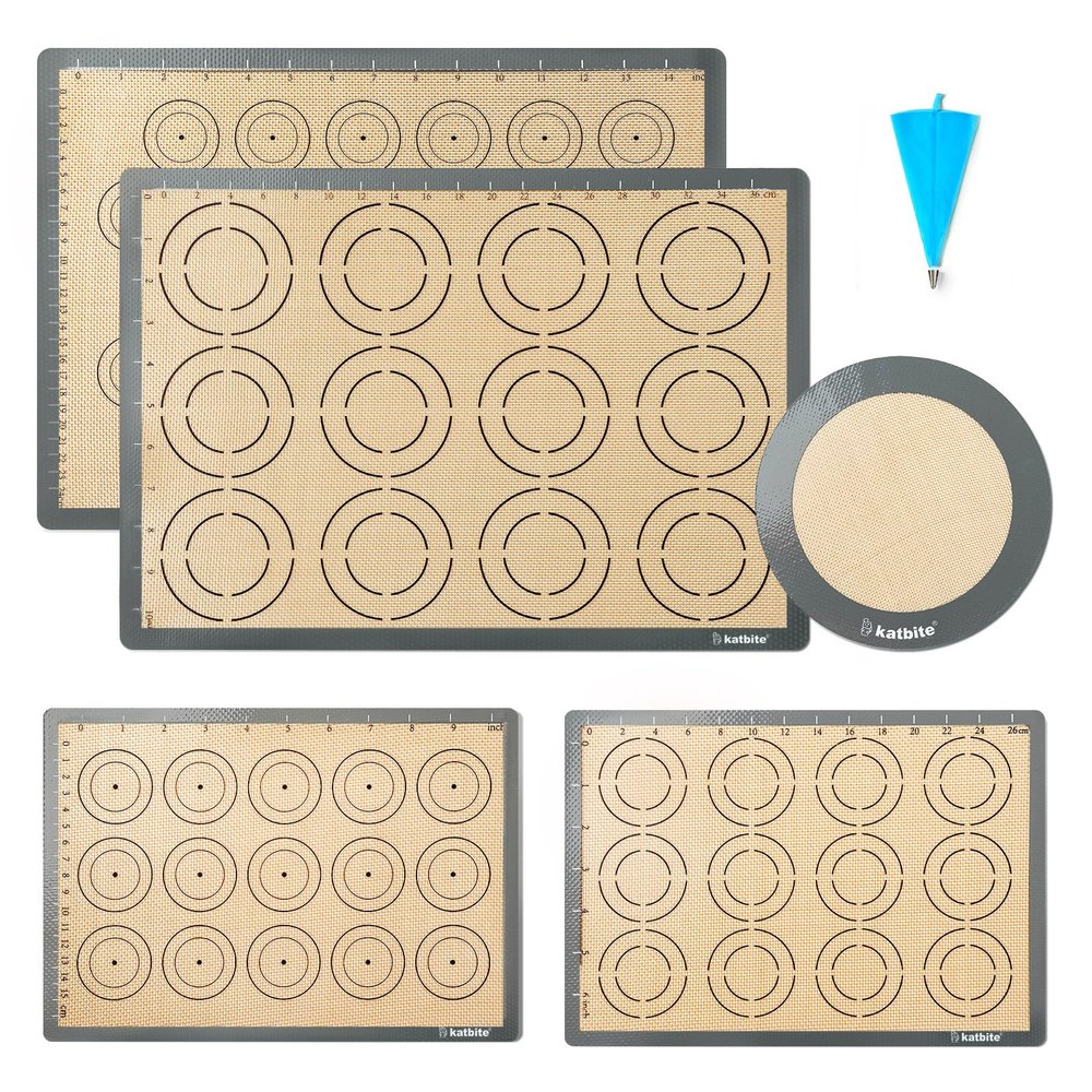 Silicone Baking Mat Set of 5, Katbite Food Grade Non-stick Reusable Cookie Sheet Bakeware Mats for Making Macaron, Cookie, Pizza, Pastry