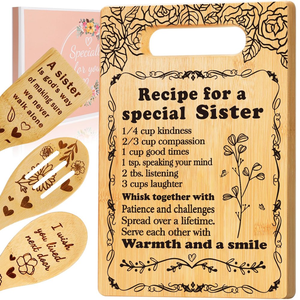 Sister Birthday Gifts Cutting Board Set, Recipe for a Special Sister - Valentines Birthday Gifts for Sister from Sister Engraved Utensil Friendship Sisters Gift for Wome Bestie Best Friend Soul Sister