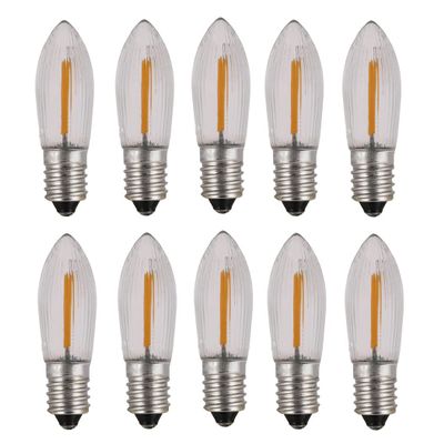 E10 COB Candle Arch Bridge Bulb Christmas Lamp Spare E10 LED Screw Light 14V to 55V AC 0.2W Warm White (10)