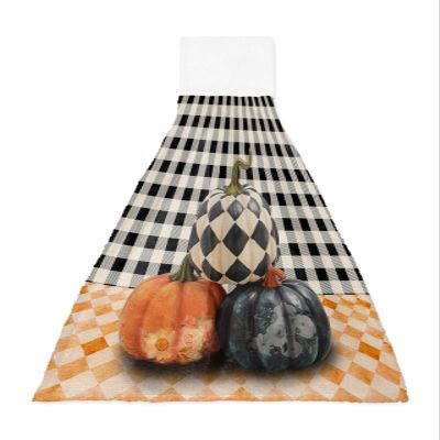 Lattice Pumpkins Kitchen Hand Towels with Hanging Loops Set of 1 Soft Oven Fingertip Dry Microfiber Tie Dish Towel Absorbent Cleaning Bathroom Washcloth,Kitchen Fall Leaves Black White Checkered Flag