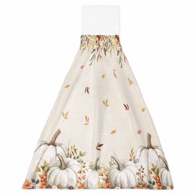 Autumn Pumpkin Kitchen Hand Towels with Hanging Loops Set of 1 Soft Oven Fingertip Dry Microfiber Tie Dish Towel Absorbent Cleaning Bathroom Washcloth,Kitchen Fall Eucalyptus Wildflower Thanksgiving