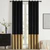 BULBUL Black Gold Color Block Window Curtains Panels 96 inches Long Velvet Farmhouse Drapes for Bedroom Living Room Darkening Treatment with Grommet Set of Black Gold view 1
