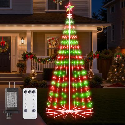 Christmas Cone Tree Light, 7ft 295 LED Light Show Christmas Tree with 8 Modes Timer Remote, Dimmable Artificial Christmas Tree for Porch Yard Patio Indoor Outdoor Xmas Holiday Decor, Red & Green