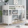 Merax Loft Bed Twin Size with Desk, Wood Frame with Shelves & Drawers, Inclined Ladder Design, White view 1
